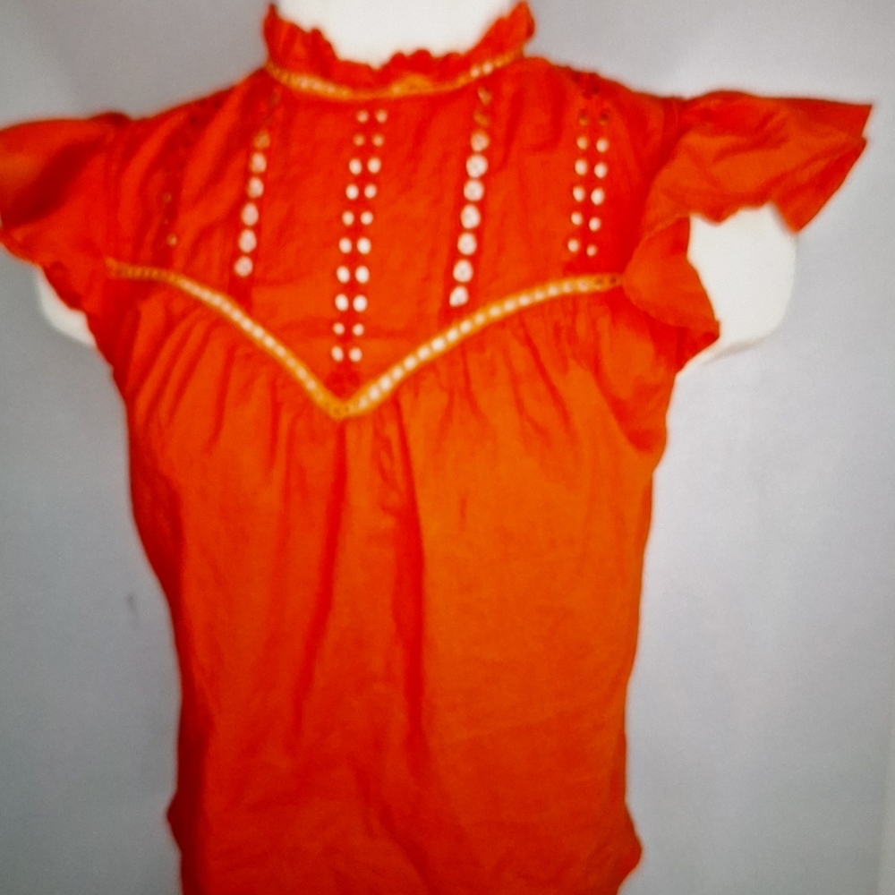 T.Roge Red Blouse with Ruffle Short Sleeves Size XS.